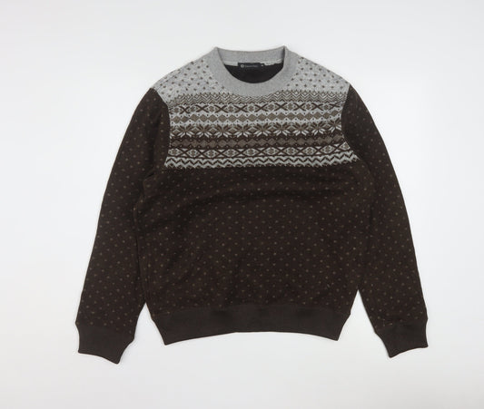 Graceful Days Men's Brown Fair Isle Knit Jumper M