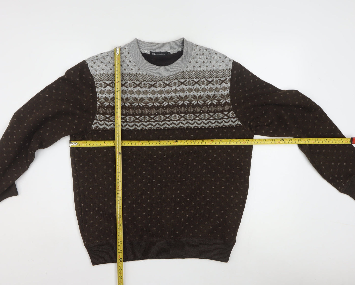 Graceful Days Men's Brown Fair Isle Knit Jumper M
