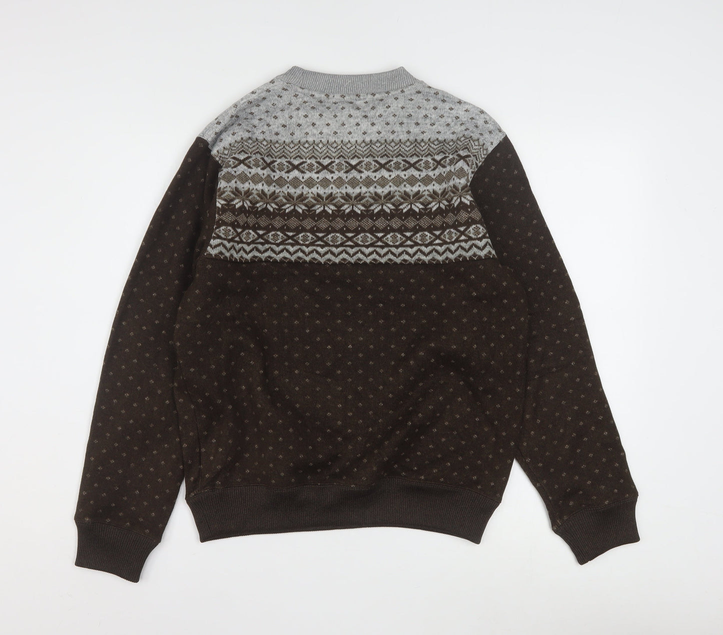 Graceful Days Men's Brown Fair Isle Knit Jumper M