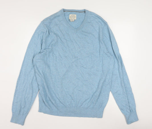 St John's Bay Men's Blue V-Neck Cotton Acrylic Jumper Size L