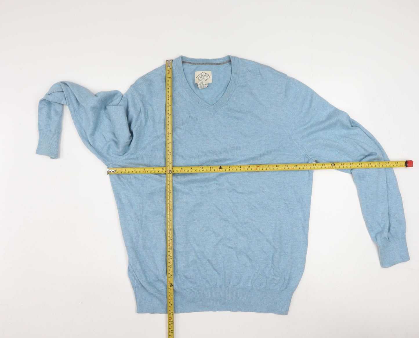 St John's Bay Men's Blue V-Neck Cotton Acrylic Jumper Size L