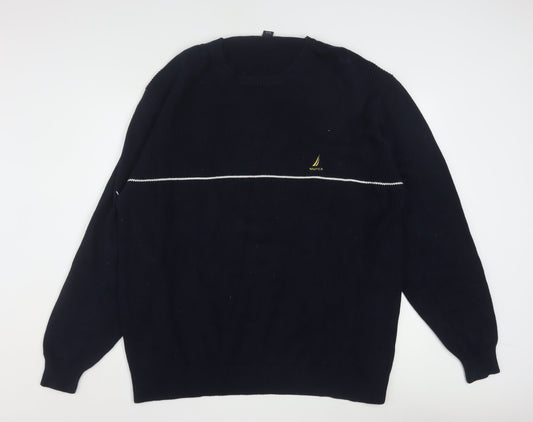 Nautica Men’s Blue Cotton Crew Neck Pullover Jumper XL