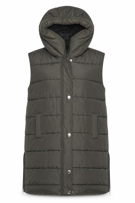 PRETTYLITTLETHING Women Green Long Puffer Waistcoat Hooded Size M