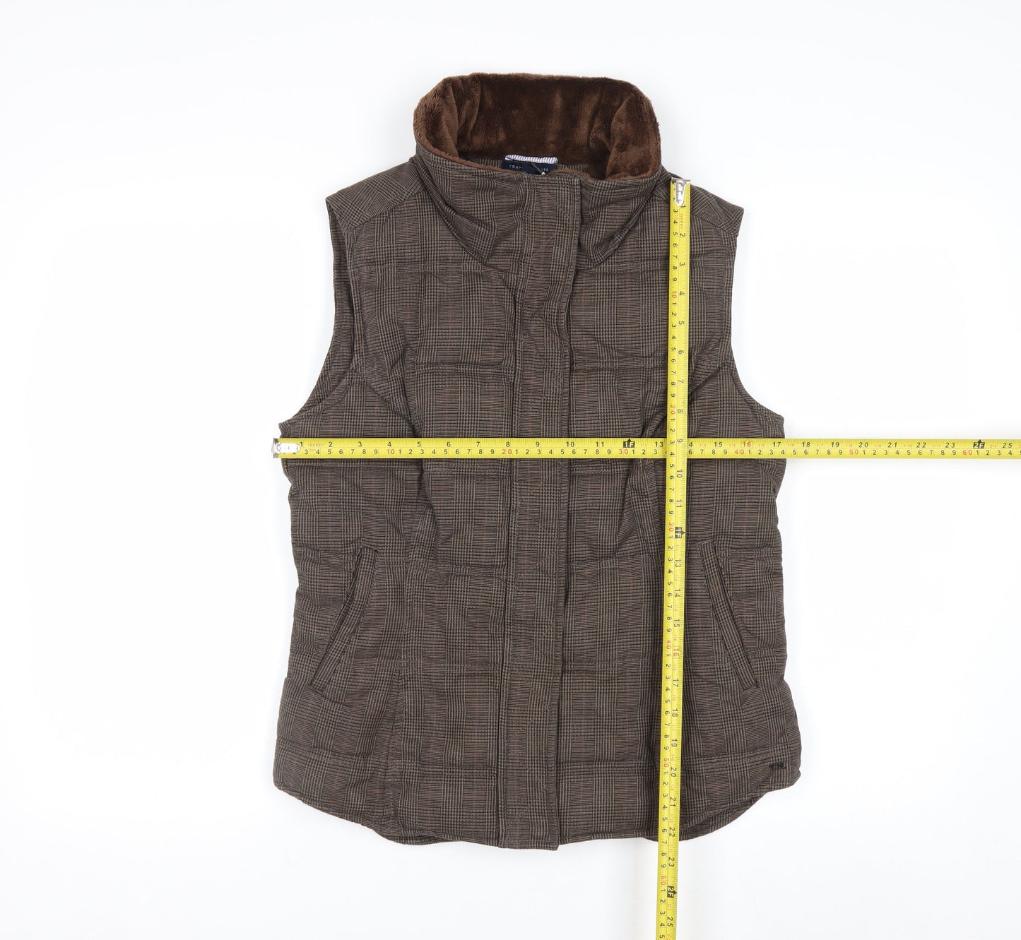 Tommy Hilfiger Women's Brown Check Padded Waistcoat M