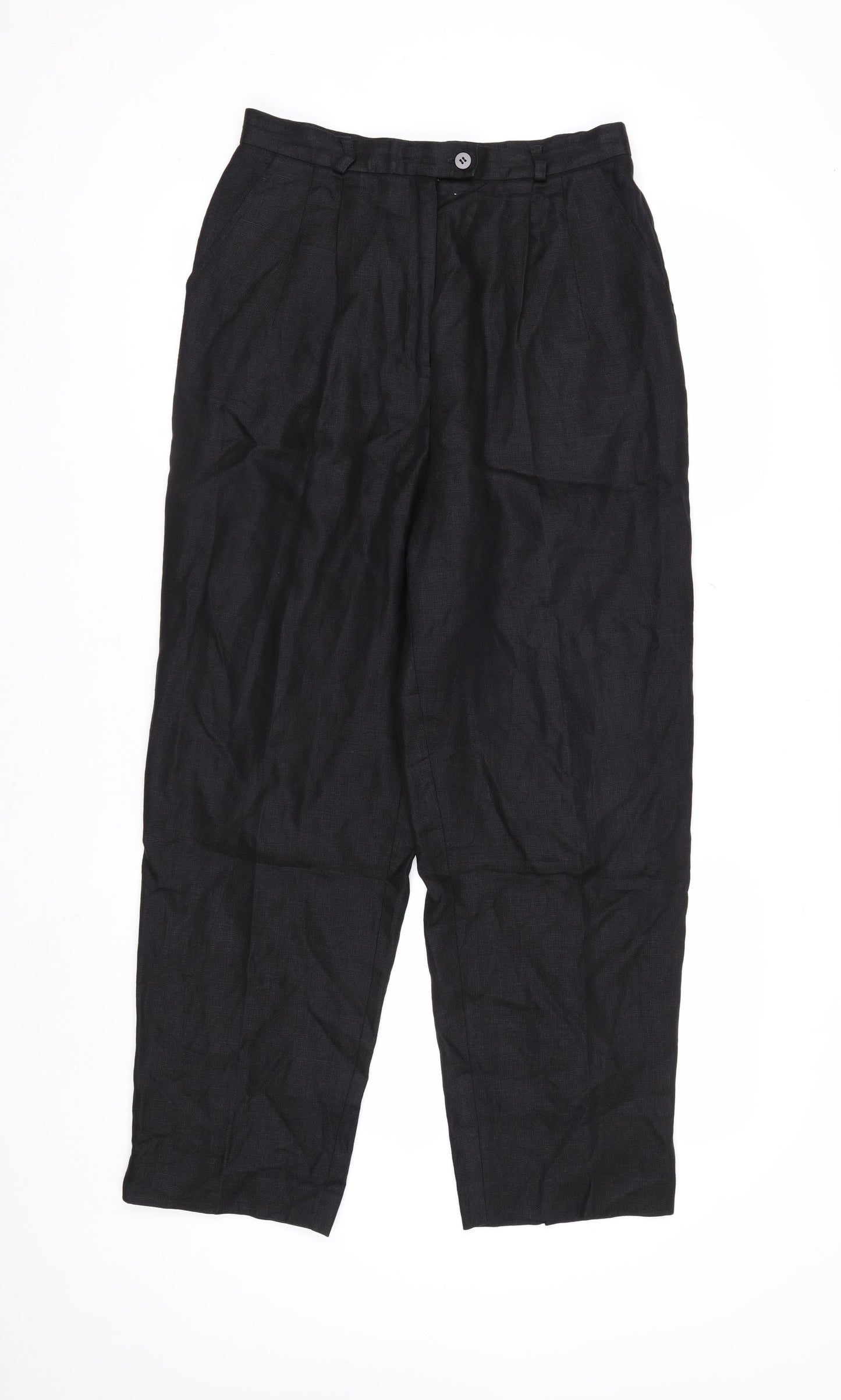 Talbots Petites Women's Black Linen Pleated Trousers Size 10