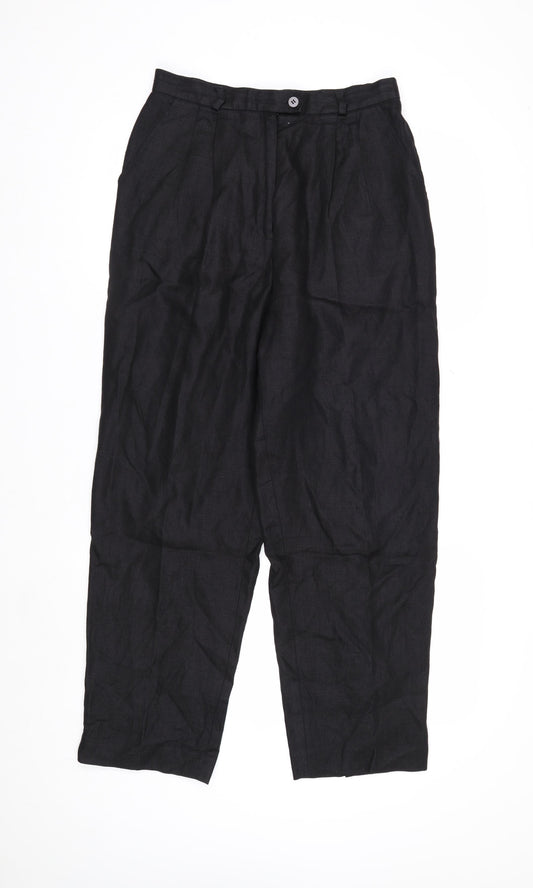 Talbots Petites Women's Black Linen Pleated Trousers Size 10