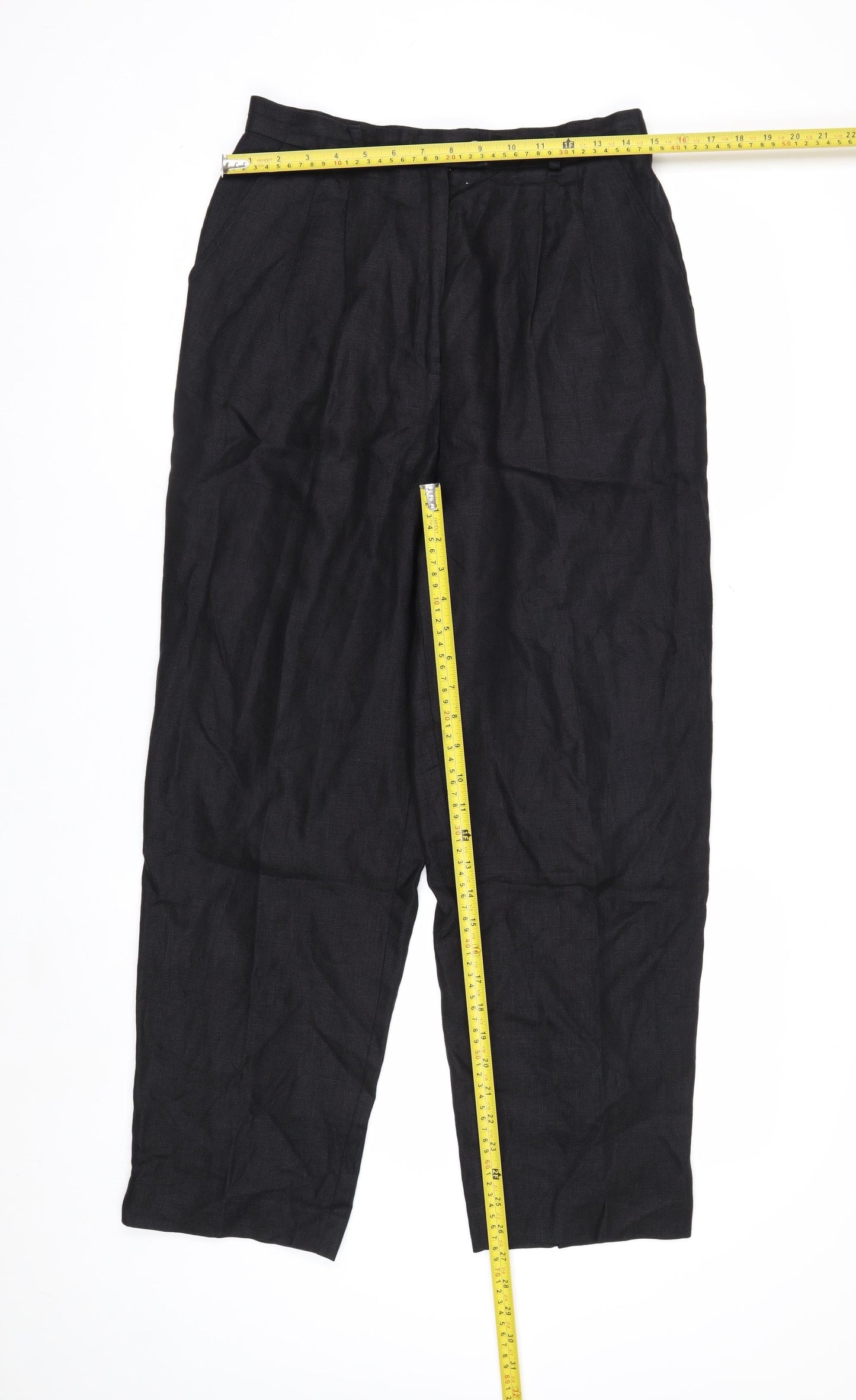 Talbots Petites Women's Black Linen Pleated Trousers Size 10