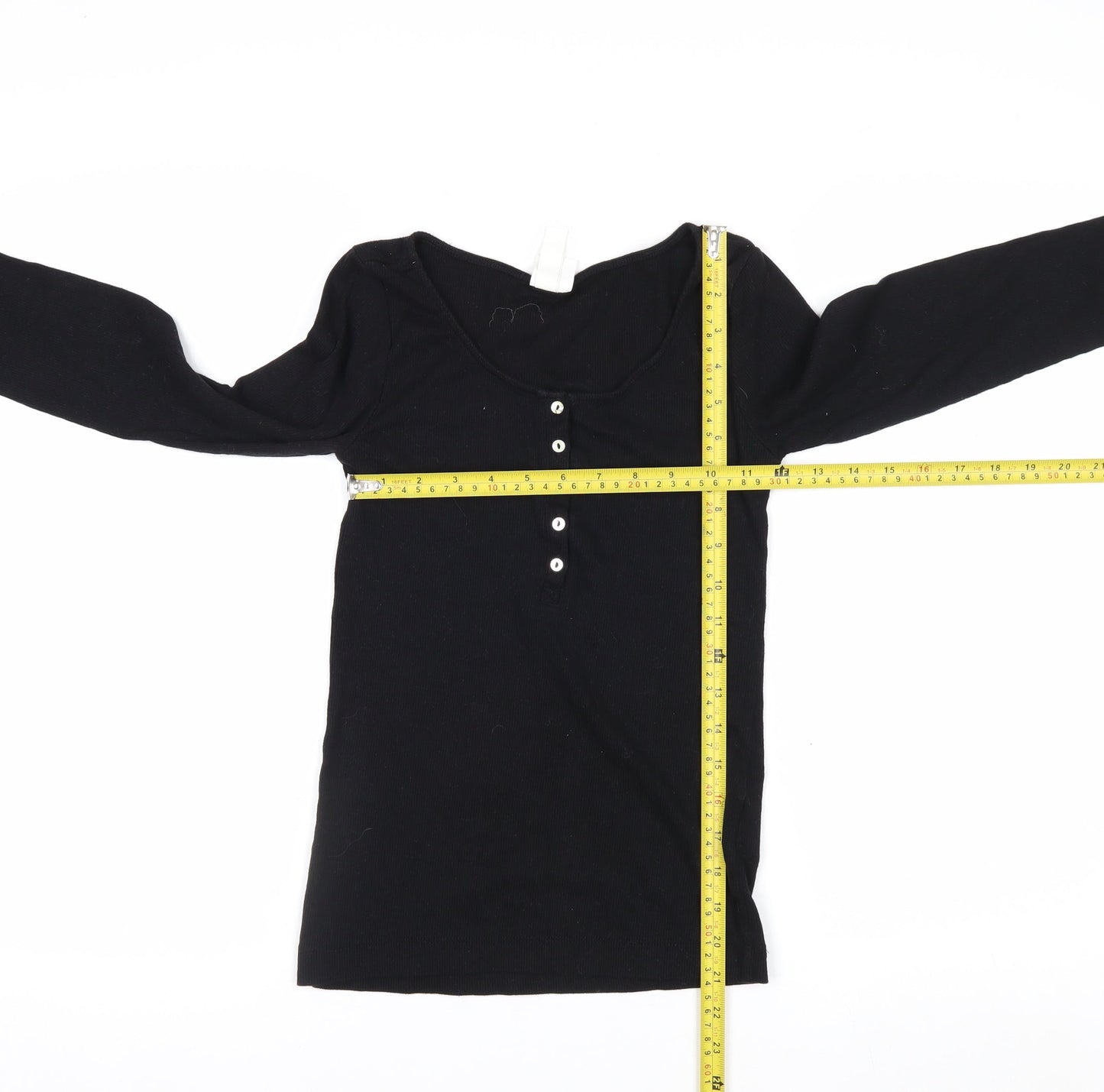 H&M Women Black Long Sleeve Henley T-Shirt Size S Cotton Blend