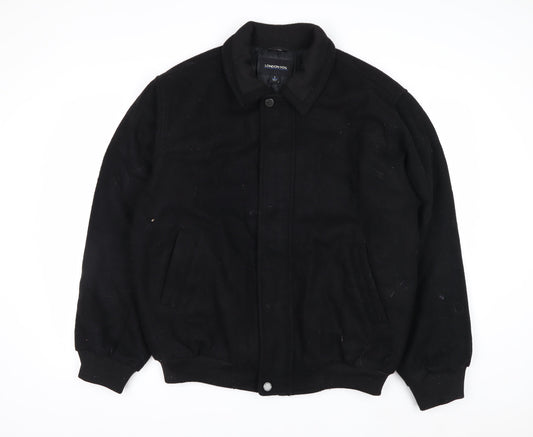 London Fog Men's Black Wool Bomber Jacket Size L Wool Blend