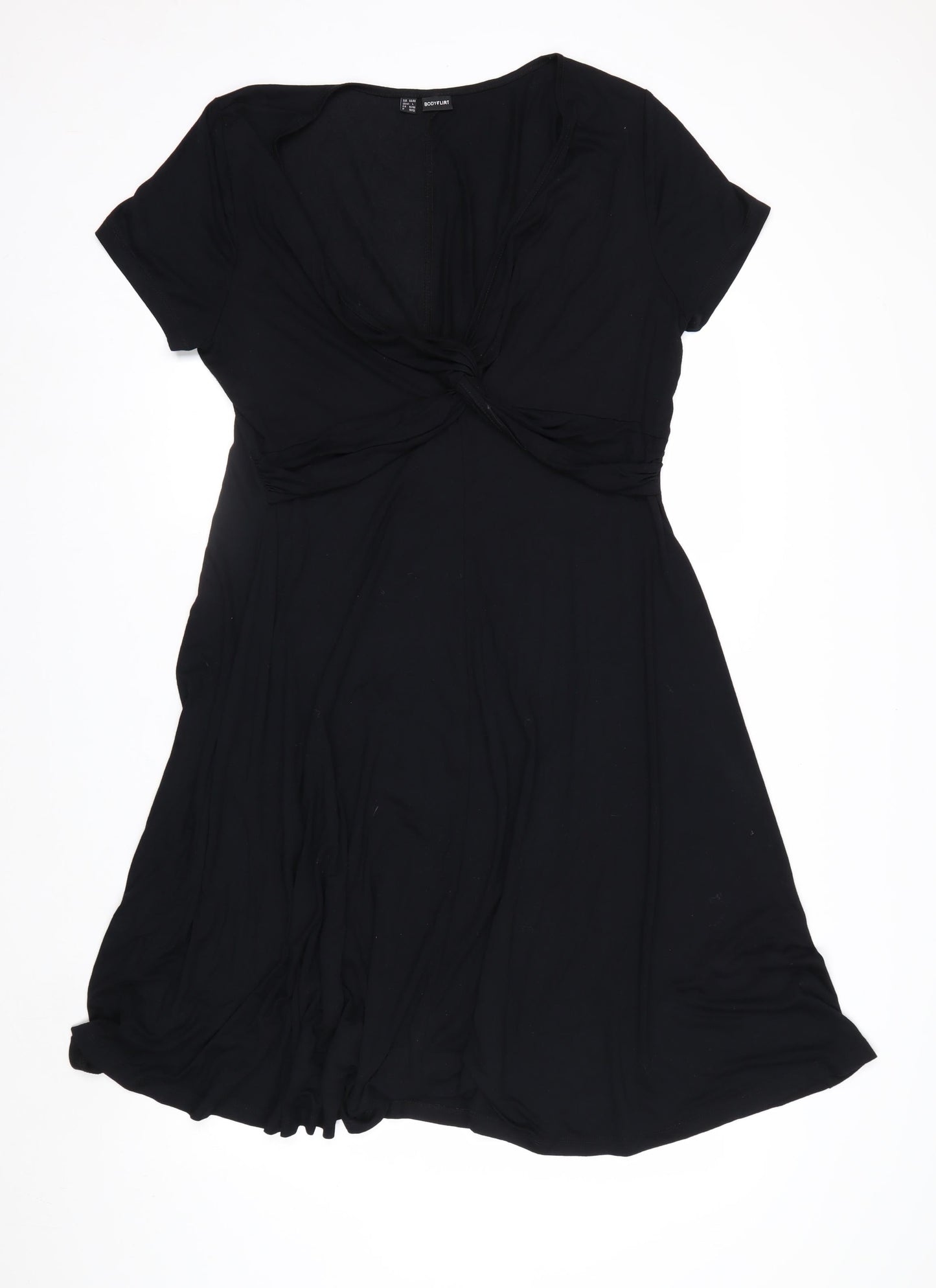 BODYFLIRT Women’s Black V-Neck Twist Front A-Line Dress Size L
