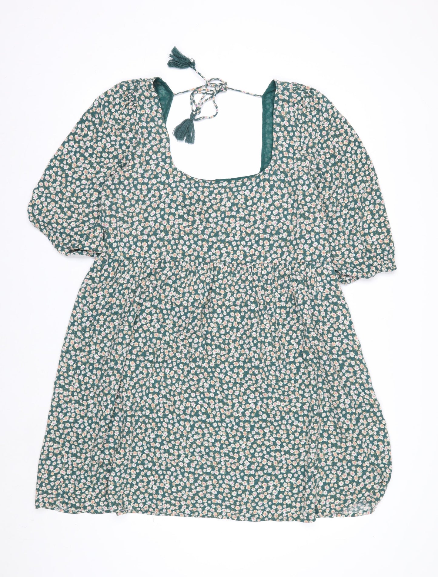 American Eagle Women’s Green Floral Puff Sleeve Tunic Blouse L