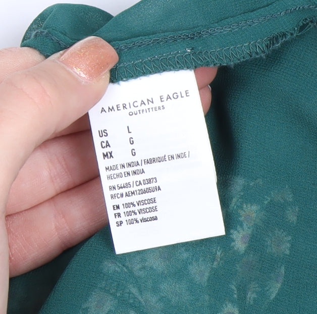 American Eagle Women’s Green Floral Puff Sleeve Tunic Blouse L