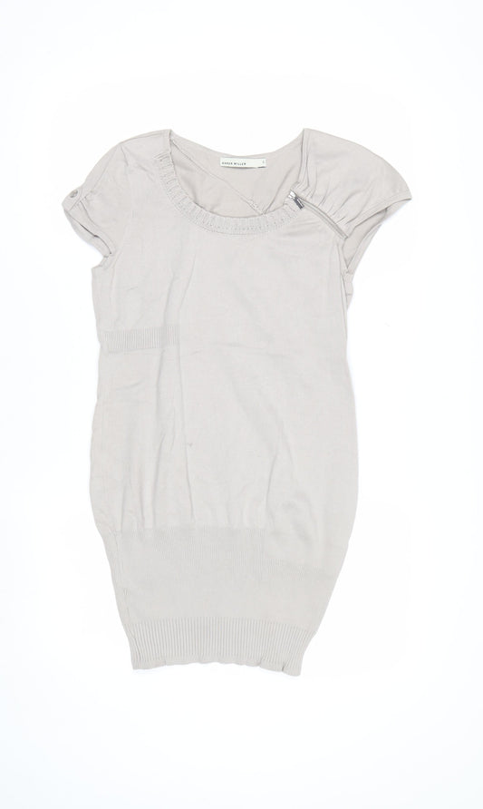 Karen Millen Women's Beige Short Sleeve Scoop Neck Pullover Jumper Size 12