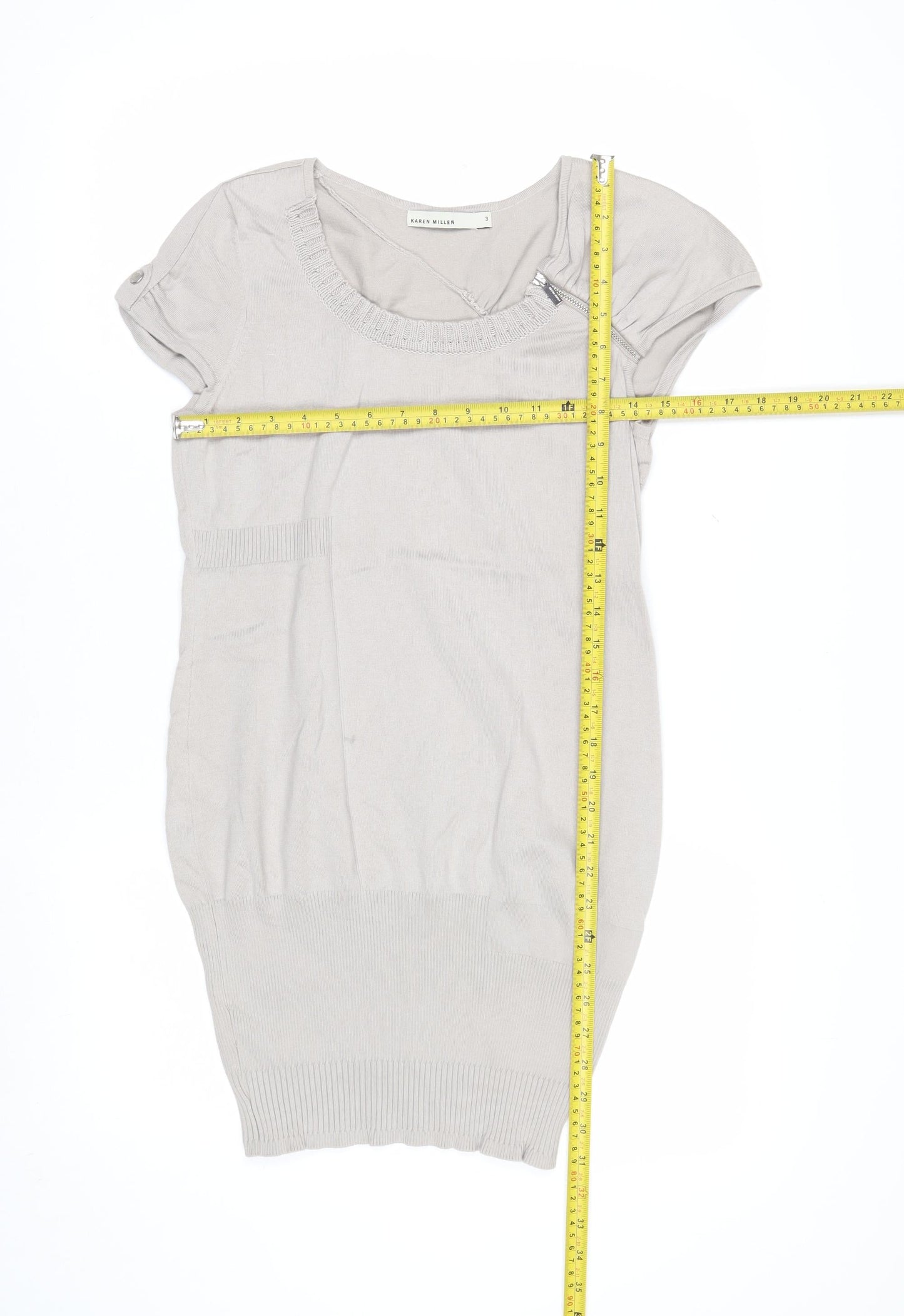 Karen Millen Women's Beige Short Sleeve Scoop Neck Pullover Jumper Size 12