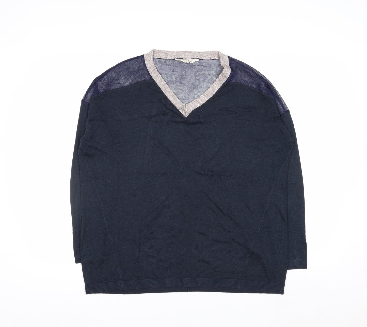 Nine by Savannah Miller Women's Blue V-Neck Long Sleeve Jumper Size 14