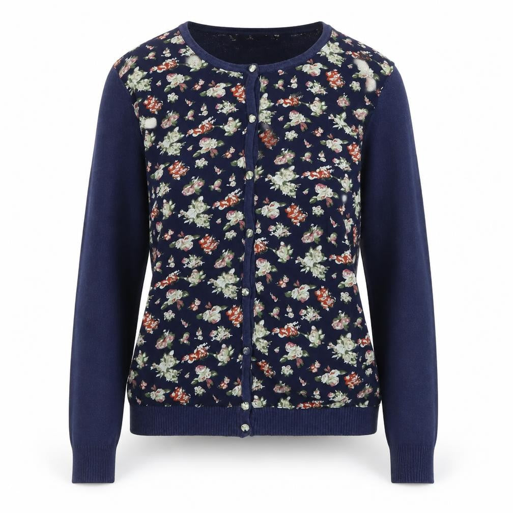 Urban Rose Women's Navy Floral Cardigan Medium Cotton Blend