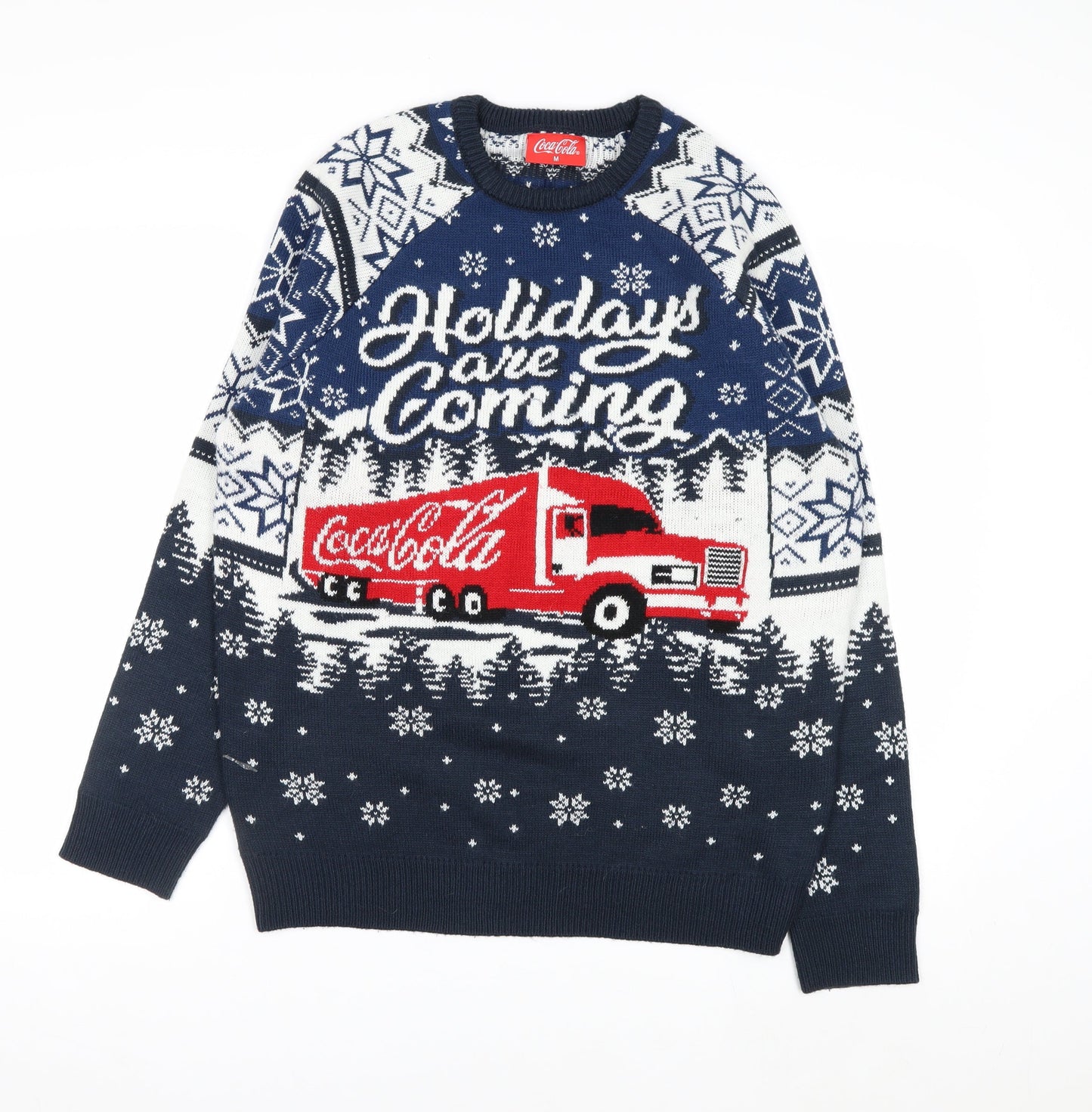 Coca-Cola Men's Blue Christmas Pullover Jumper M Winter Knit