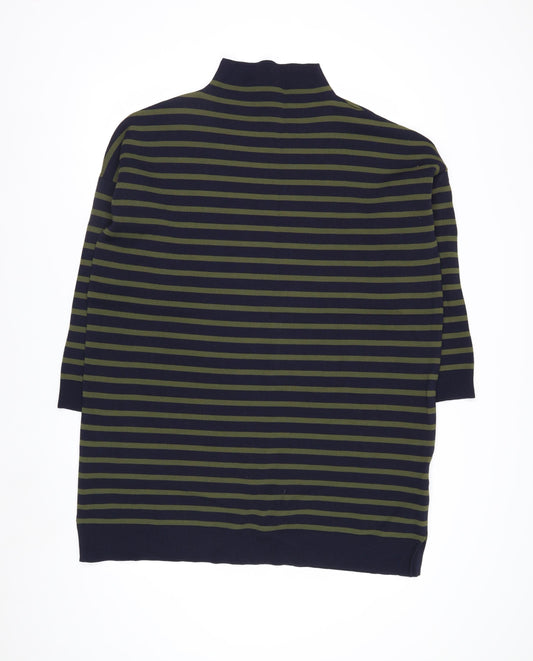Whistles Men Green Navy Striped High Neck Pullover Jumper Size L