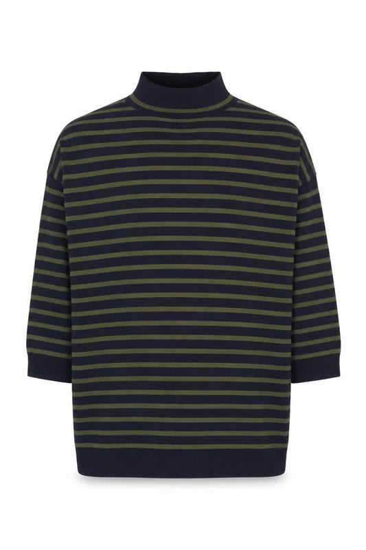 Whistles Men Green Navy Striped High Neck Pullover Jumper Size L
