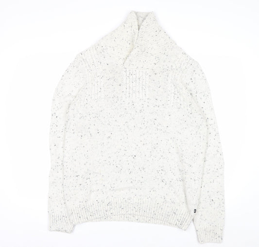 Chaps Men's White Chunky Knit Shawl Collar Jumper Size L