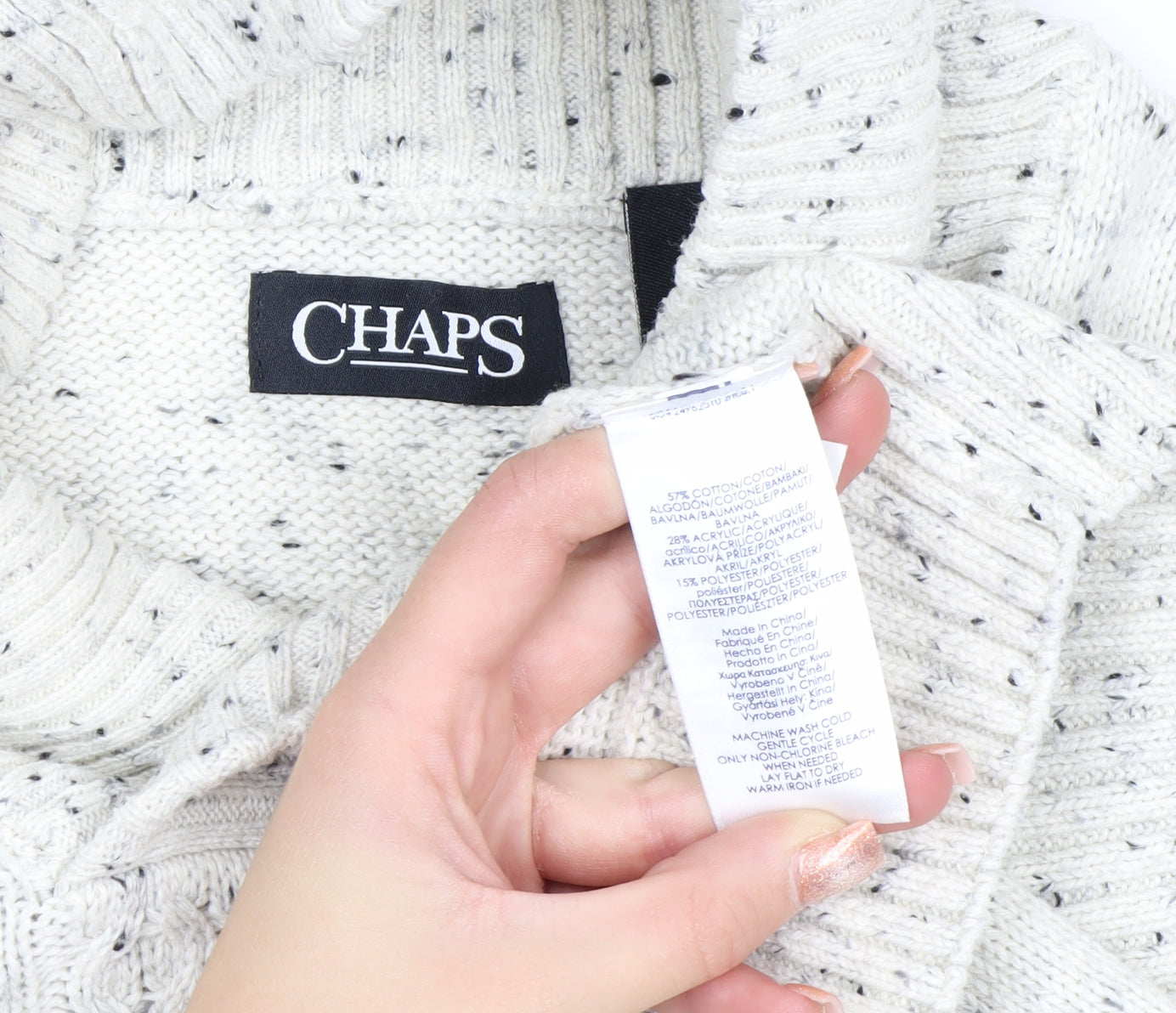Chaps Men's White Chunky Knit Shawl Collar Jumper Size L