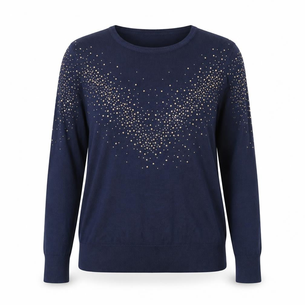 Peacocks Women Blue Beaded Crew Neck Long Sleeve Jumper Size 14