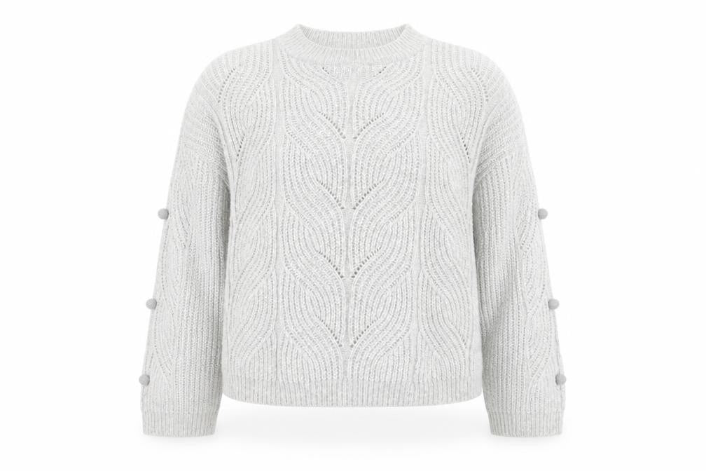 Tu Women Grey Cable-Knit Jumper Size 14 Wool Blend Button Detail