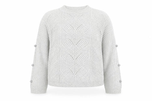 Tu Women Grey Cable-Knit Jumper Size 14 Wool Blend Button Detail
