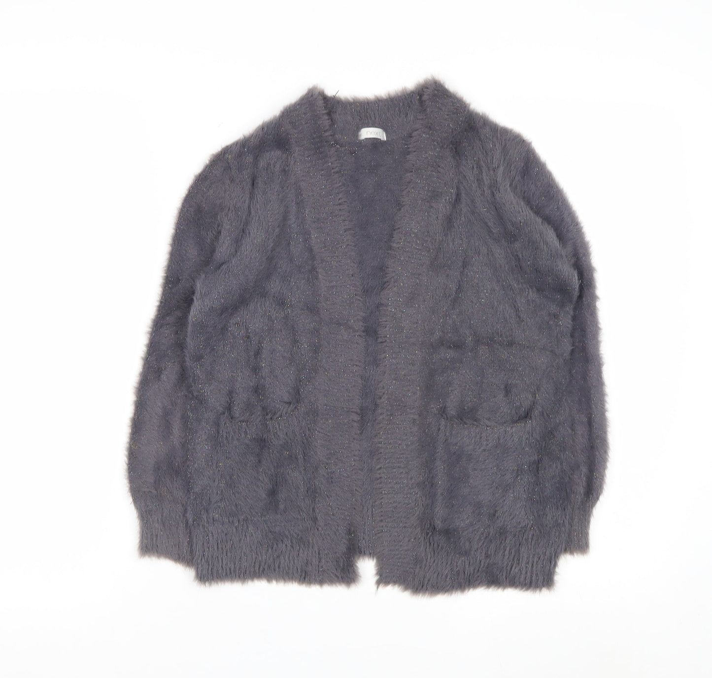 Next Girls Grey Fluffy Cardigan 8 Years Nylon Polyester Blend Stylish Soft Knit