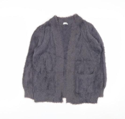 Next Girls Grey Fluffy Cardigan 8 Years Nylon Polyester Blend Stylish Soft Knit