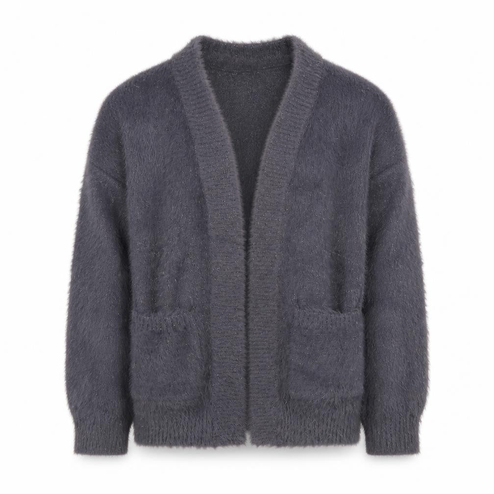 Next Girls Grey Fluffy Cardigan 8 Years Nylon Polyester Blend Stylish Soft Knit
