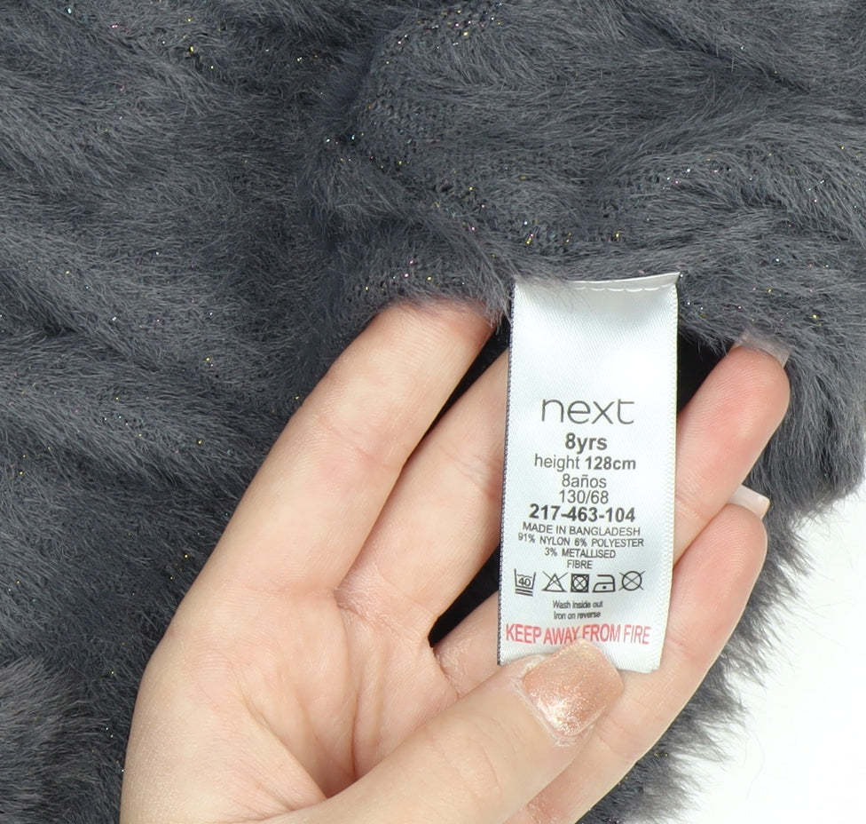 Next Girls Grey Fluffy Cardigan 8 Years Nylon Polyester Blend Stylish Soft Knit
