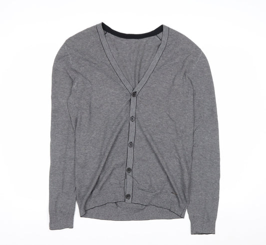Hugo Boss Men's Grey Cotton V-Neck Button Cardigan M