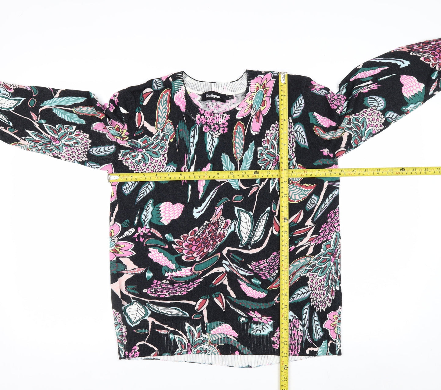 Desigual Women Black Multicoloured Floral Crew Neck Jumper XL