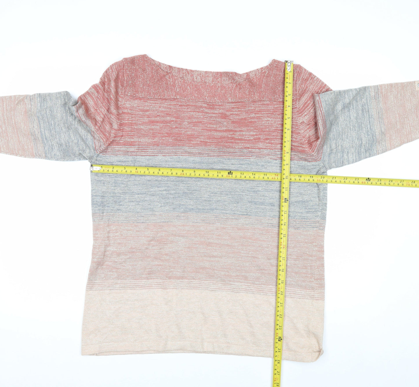 Next Womens Multicoloured Stripe Knit Jumper Size 18 Boat Neck 3/4 Sleeve