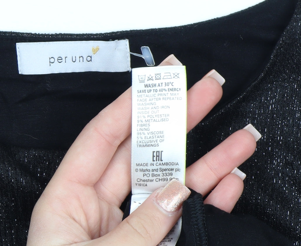 Marks and Spencer Per Una Black Metallic Long Sleeve Blouse Size 12