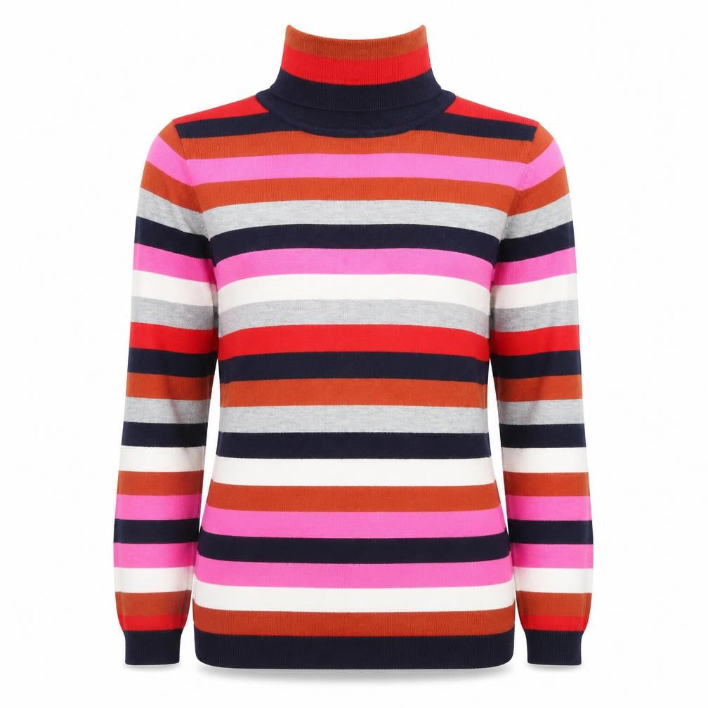 Retrology Women’s Multicoloured Striped Roll Neck Jumper Size M