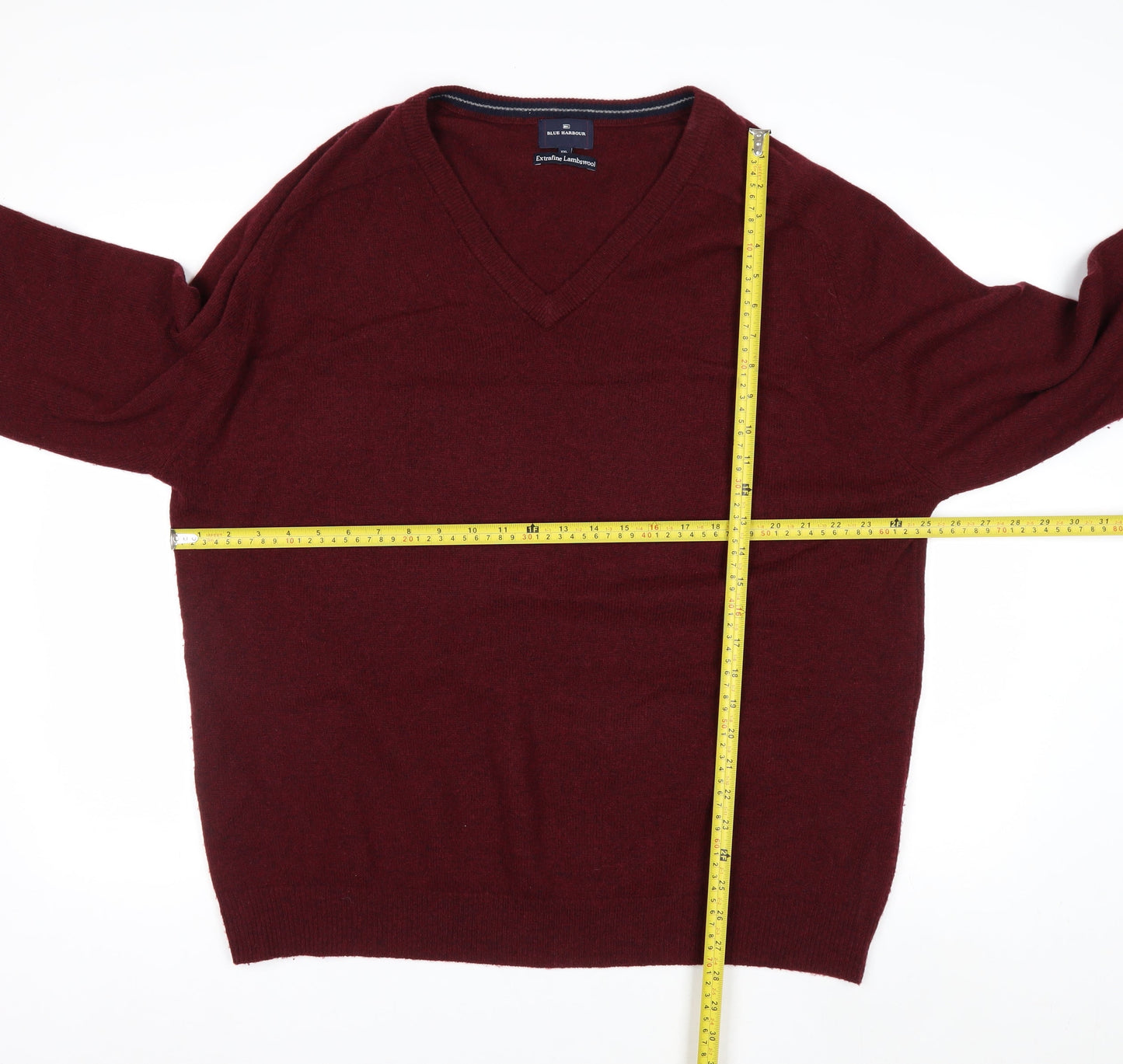 Marks and Spencer Blue Harbour Men's Red 2XL V-Neck Lambswool Jumper