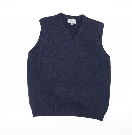 Marks and Spencer Men's Blue Cotton Sleeveless V-Neck Vest Jumper Size S