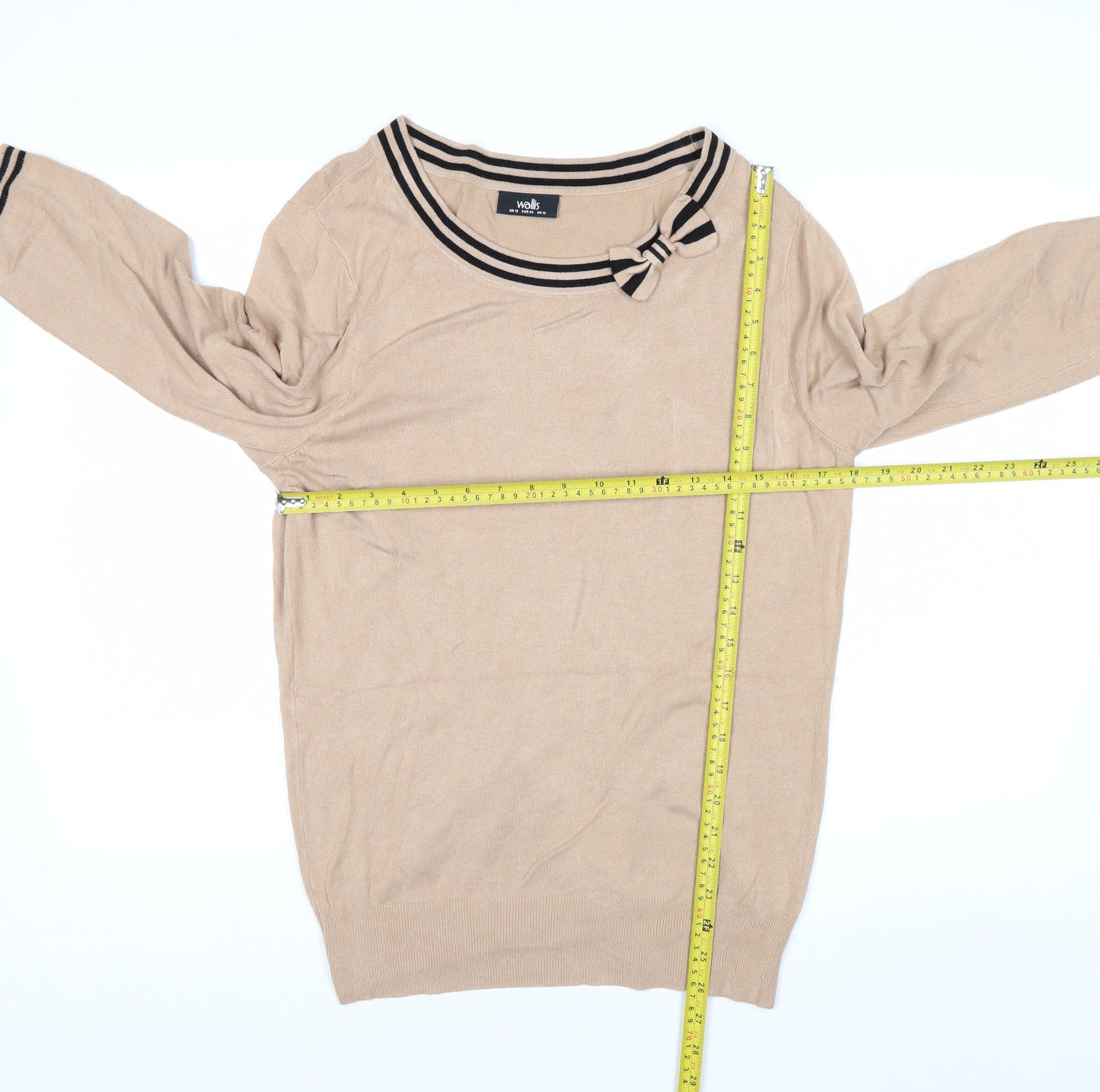 Wallis Women’s Beige 3/4 Sleeve Bow Trim Boat Neck Jumper Size 16