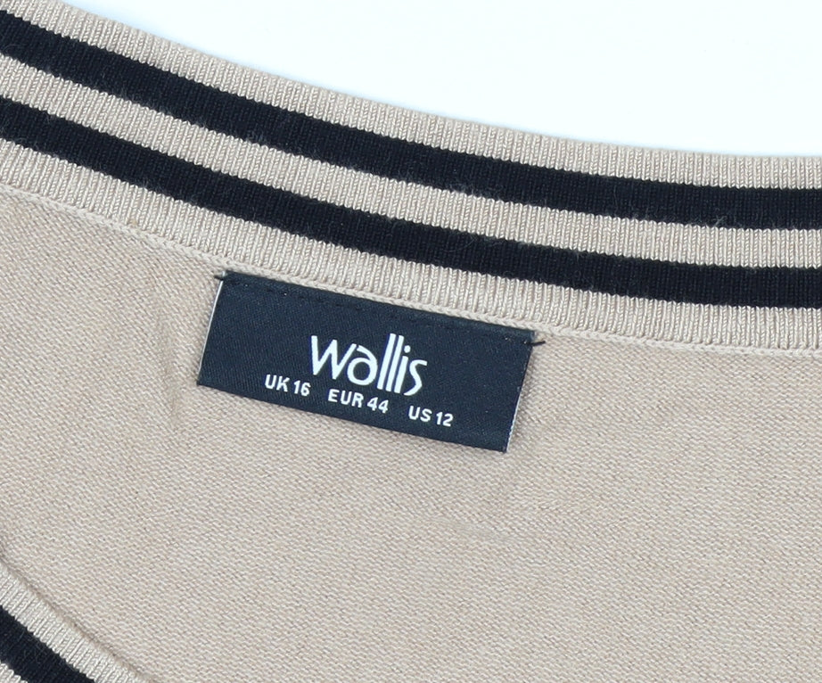 Wallis Women’s Beige 3/4 Sleeve Bow Trim Boat Neck Jumper Size 16