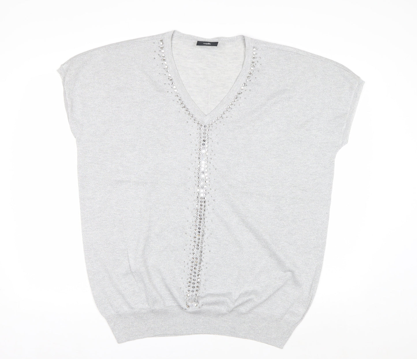 Wallis Women’s Grey V-Neck Sequin Knit Jumper Size L