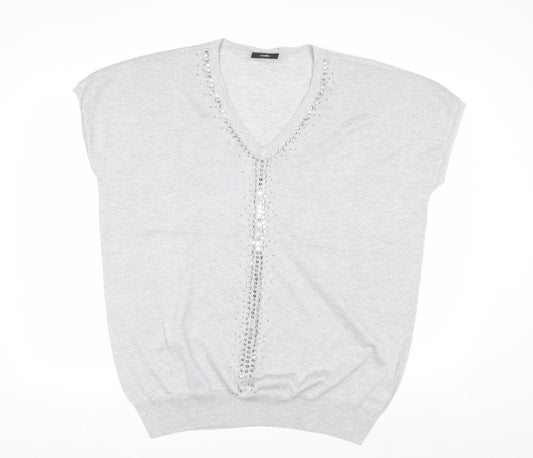 Wallis Women’s Grey V-Neck Sequin Knit Jumper Size L