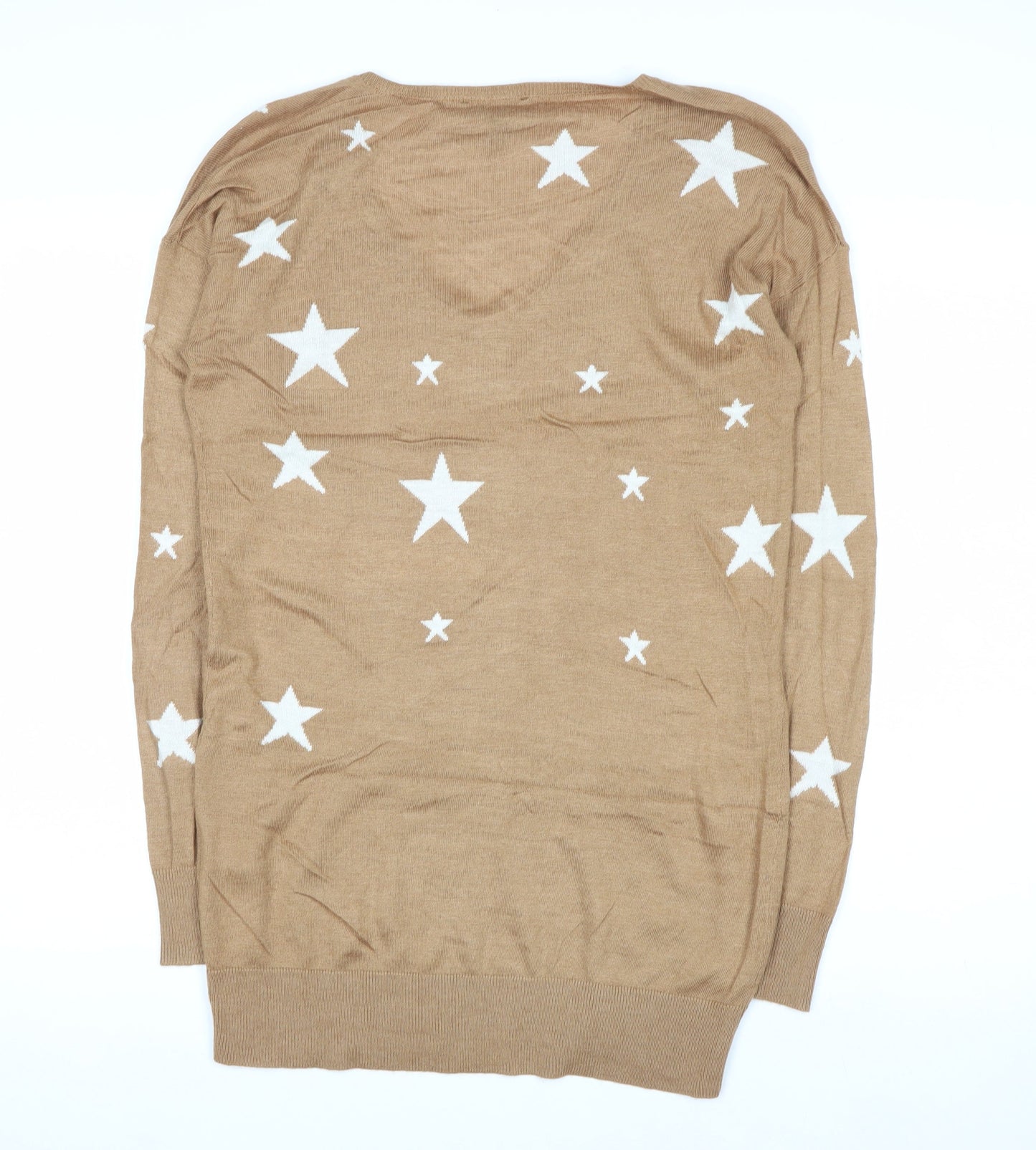 Baukjen Women Beige V-Neck Star Print Long Sleeve Jumper UK 8