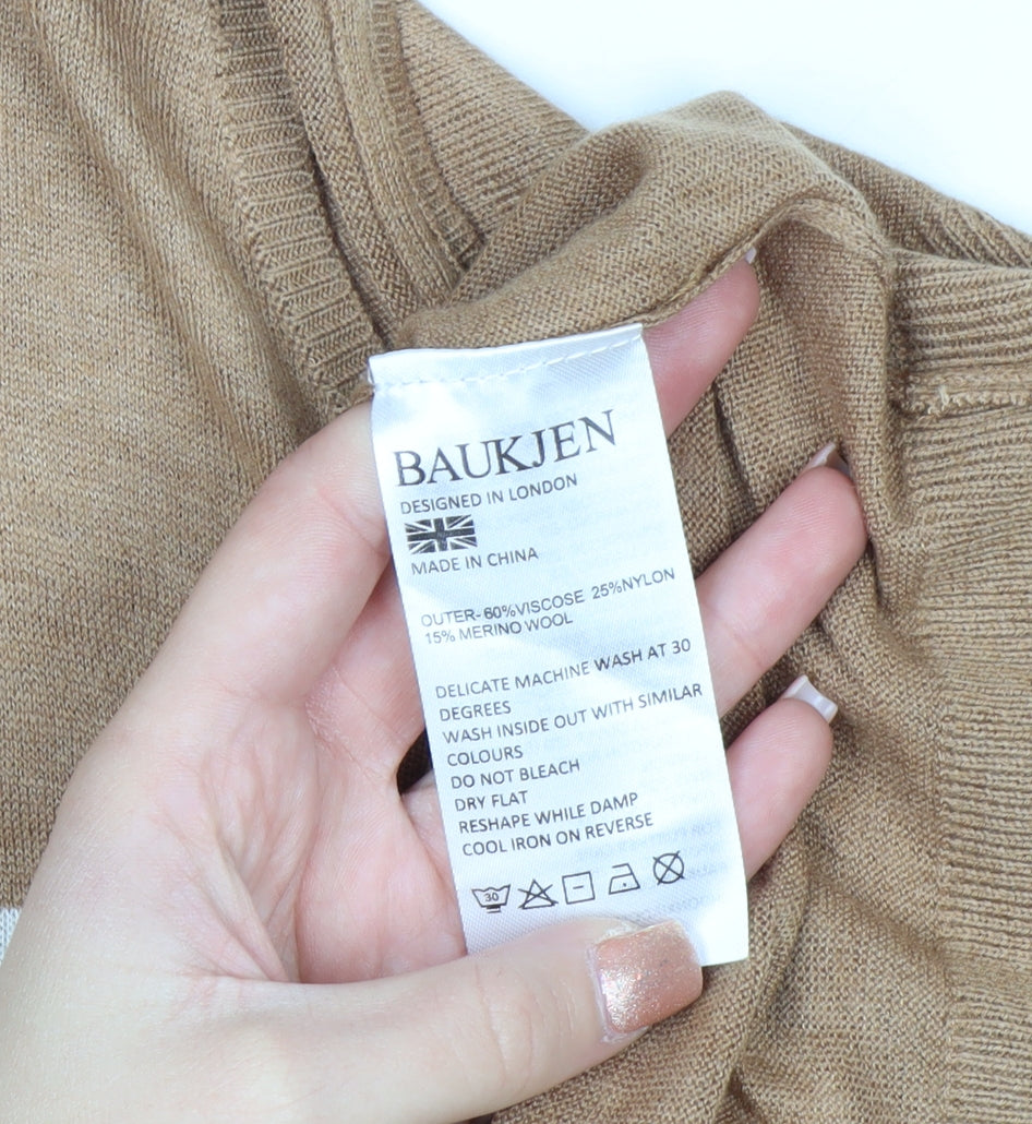 Baukjen Women Beige V-Neck Star Print Long Sleeve Jumper UK 8