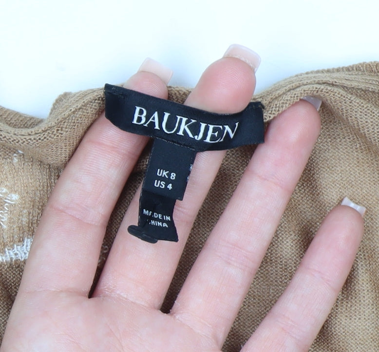 Baukjen Women Beige V-Neck Star Print Long Sleeve Jumper UK 8