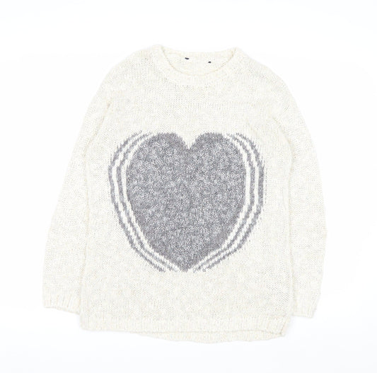 Marks and Spencer Women Ivory Heart Knit Jumper Size 10