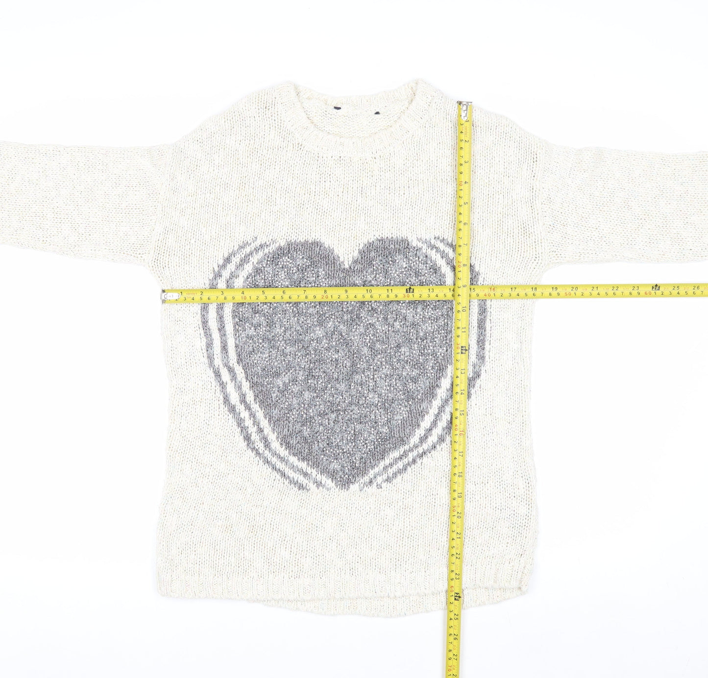 Marks and Spencer Women Ivory Heart Knit Jumper Size 10