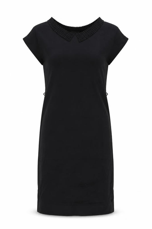 H&M Women Black Knee Length Shift Dress Size 8 Beaded Collar
