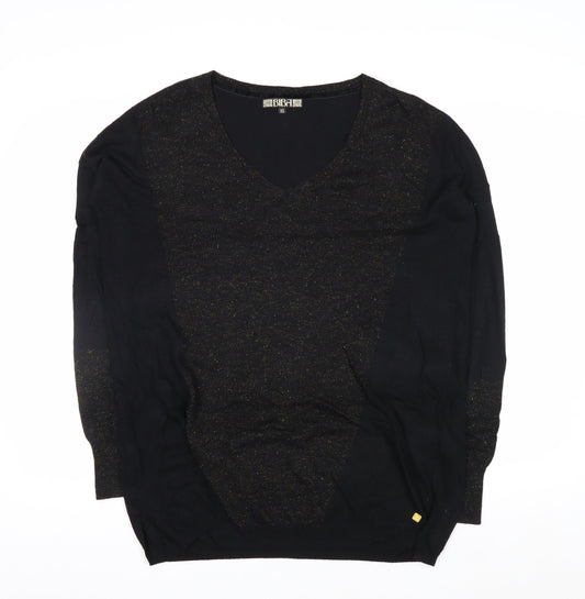 Biba Women's Black XS V-Neck Glitter Wool Blend Jumper